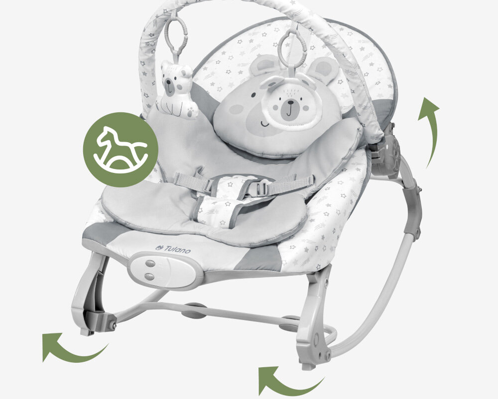 Leżaczek TULANO Cloe 35 Rabbit Funkcja kołysania dwa tryby użytkowania klasyczny leżaczek funkcja bujania naturalnie uspokaja i wycisza dziecko Tryb kołysania Stabilna konstrukcja i antypoślizgowe elementy