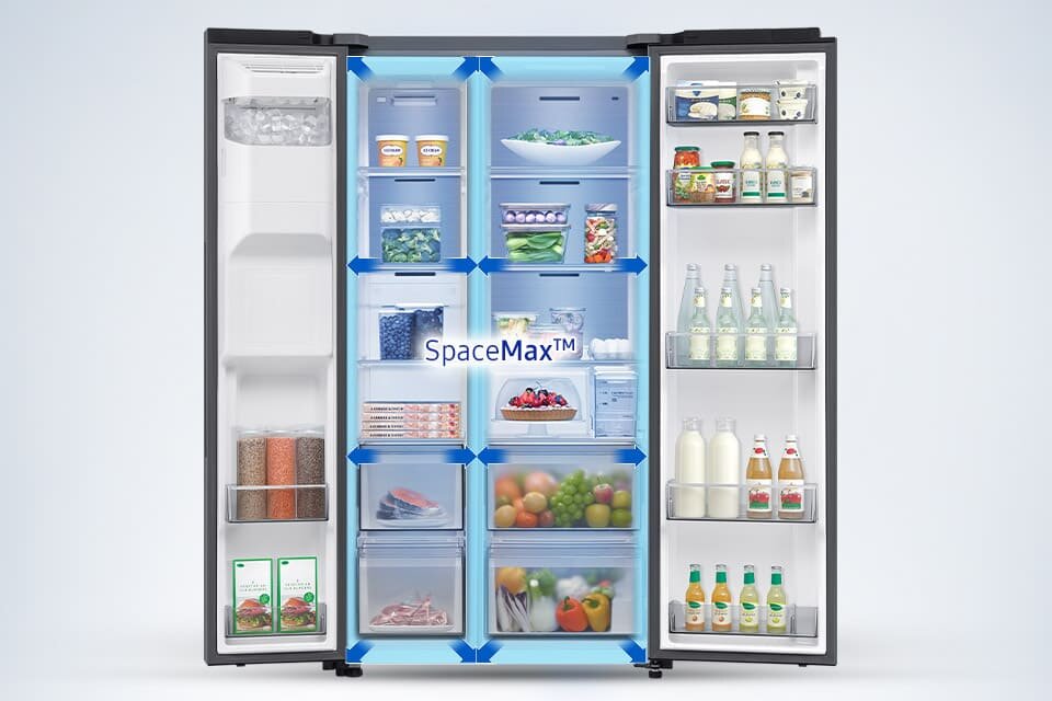 powiększona przestrzeń użytkowa lodówki rs70f65keteo