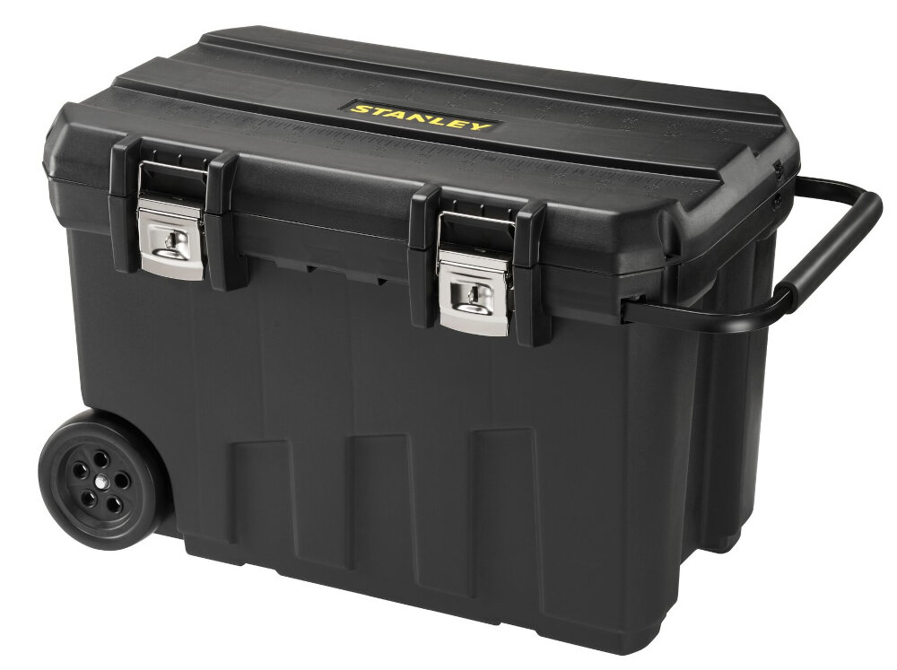 Skrzynka narzędziowa STANLEY 1-92-978 dla profesjonalisty i majsterkowicza konstrukcja z tworzywa sztucznego kola transportowe wygodny uchwyt pojemny jednopojemnikowy system duze wymiary niezawodnosc wygoda ochrona