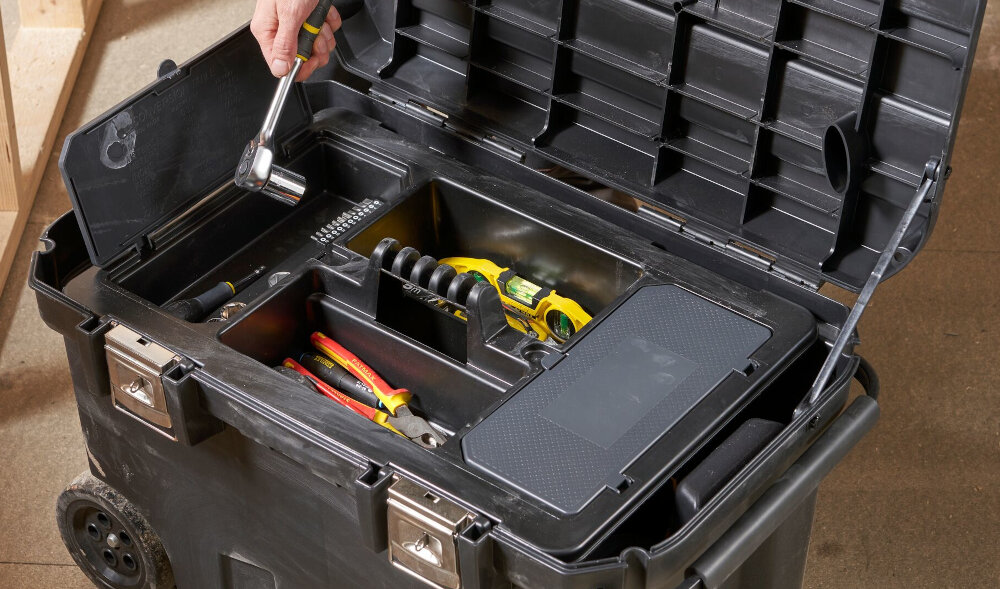 Skrzynka narzędziowa STANLEY 1-92-978 zestaw polka narzedziowa z dwoma przykrywkami kilka przedzialow latwa organizacja