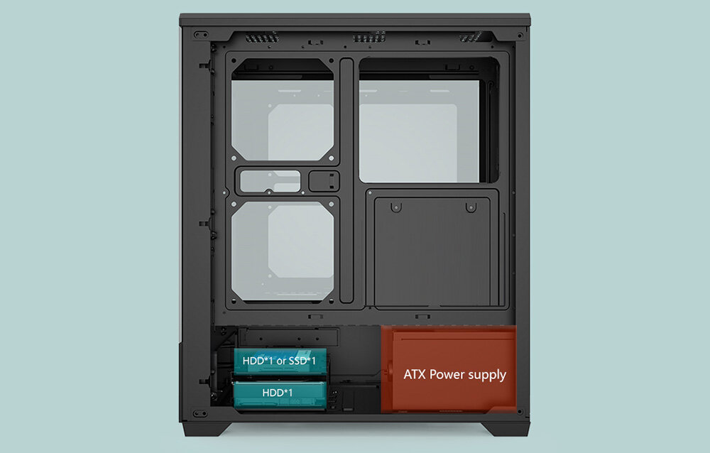 Obudowa DARKFLASH C365 Czarny, E-ATX, ATX, M-ATX, ITX, Kompatybilność płyt głównych i długość karty graficznej.