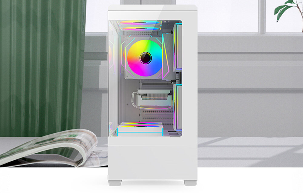 Obudowa DARKFLASH C365 Biały, 7 wentylatorów, chłodzenie wodne, 240 mm, wydajność, Zmontowany zestaw komputerowy z oświetleniem LED.