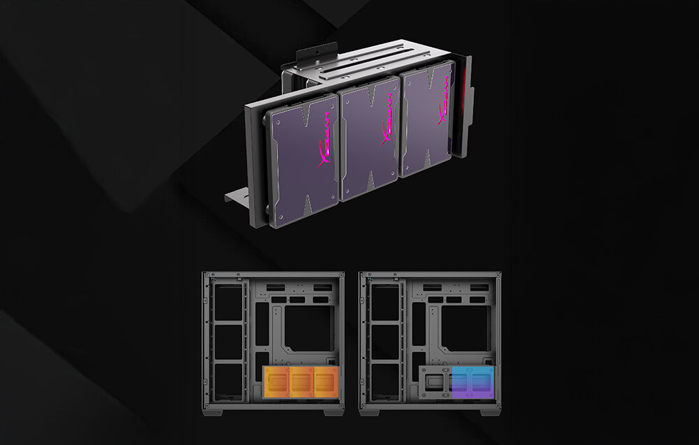 Obudowa DARKLASH C280 Czarny, SSD, HDD, sloty PCIe, pamięć, Montaż dysków SSD w specjalnym uchwycie obudowy.