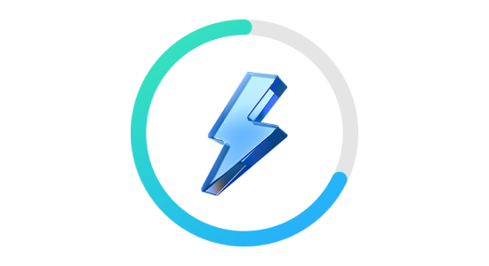 Ikona błyskawicy otoczona kolorowym okręgiem, przechodzącym z zielonego w szary.