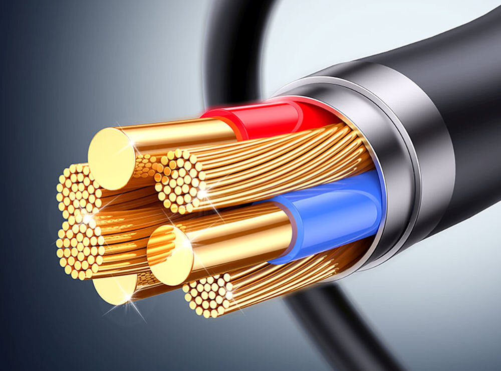 Kabel USB-C - Lightning USAMS U94 30W 1 m Czarny, usams u94 czarny lightning kabel wytrzymaly 1m pvc tpu, Przekrój kabla z miedzianymi żyłami wewnątrz.