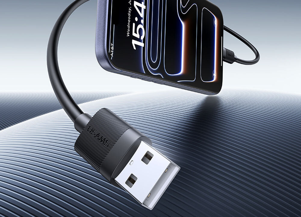 Kabel USB-C - USB-A USAMS U94 18W 1 m Czarny, usams u94 lightning usb a 1m 12w kabel czarny iphone szybkie ladowanie, Ładowanie smartfona przy użyciu kabla USB.