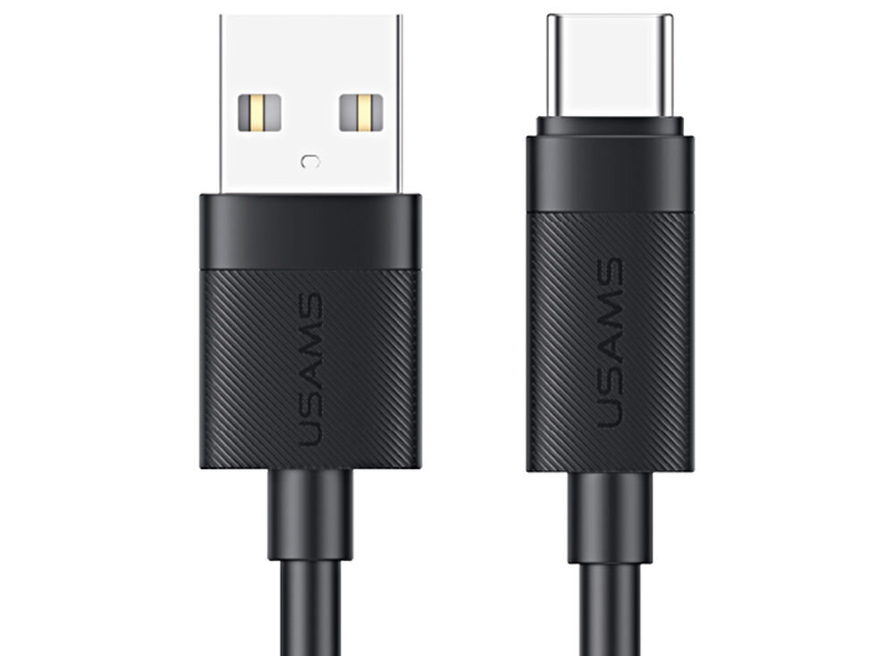Kabel USB-C - USB-A USAMS U94 18W 1 m Czarny, usb a lightning 12w iphone ipad kabel usams u94 transfer danych, Wtyczki USB i USB-C czarnego kabla do ładowania.