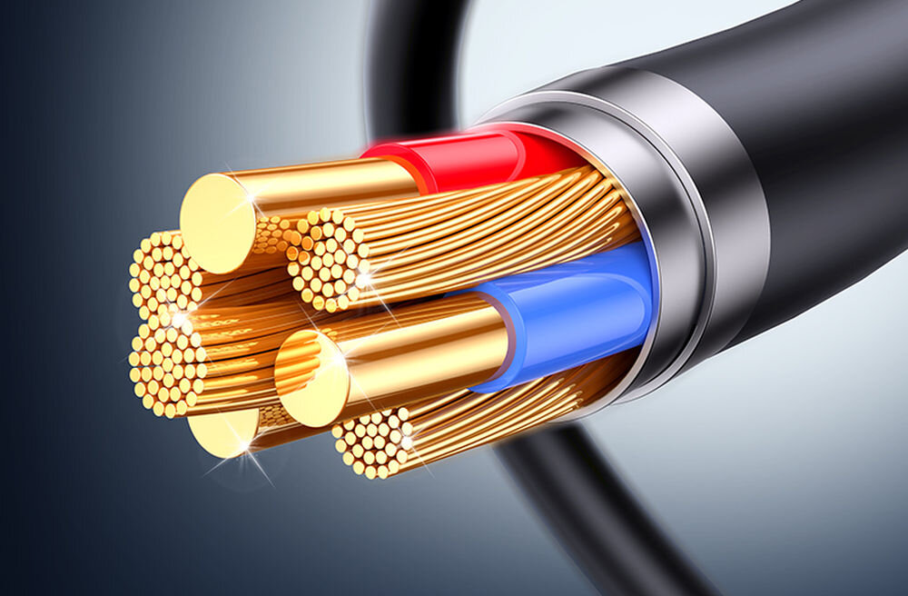 Kabel USB-C - USB-A USAMS U94 18W 1 m Czarny, usams u94 czarny lightning kabel wytrzymaly 1m pvc tpu, Przekrój kabla z miedzianymi żyłami wewnątrz.