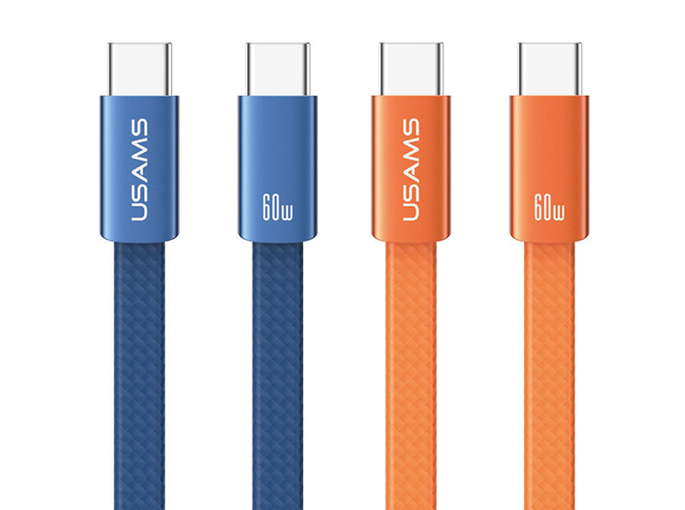 Kabel USB-C - USB-C USAMS U96 60W 1.2 m pomarańczowy, usb c 60w pd szybkie ladowanie usams u96 transfer danych, Cztery końcówki kabli USB-C w dwóch kolorach.