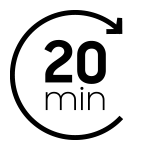 Czarny symbol przedstawiający strzałkę okrążającą napis \'20 min\'.