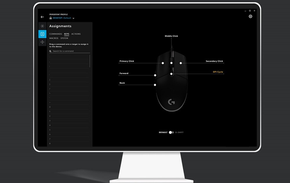 Mysz LOGITECH G203 Biały - przyciski 