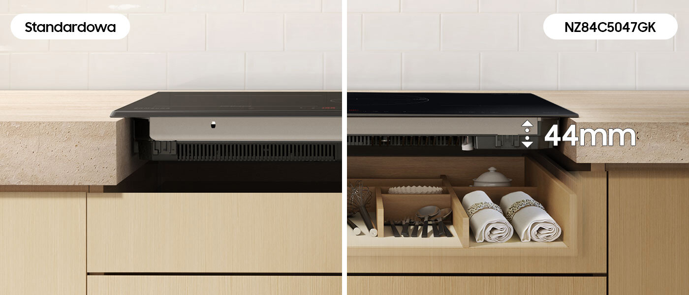 Po prawej stronie nowy model płyty indukcyjnej Samsung NZ84C5047GK/U2 po lewej płyta Standard