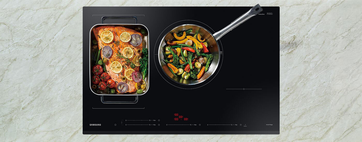 Widok na elegancką, czarną płytę indukcyjną Samsung Slim NZ84C5047GK/U2 