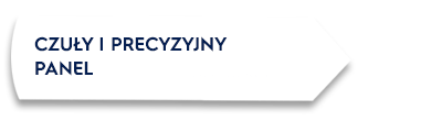 Obraz przedstawia biały prostokąt z czarnym tekstem: \'CZUŁY I PRECYZYJNY PANEL\'.