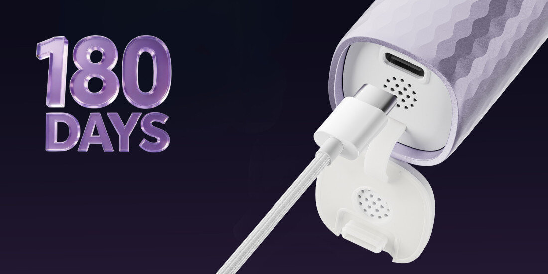 Szczoteczka soniczna DREAME E10F Set Fioletowy Bateria do 180 dni pracy Wydajna bateria działanie Port USB-C zdjęcie lifestyle zblizenie na port