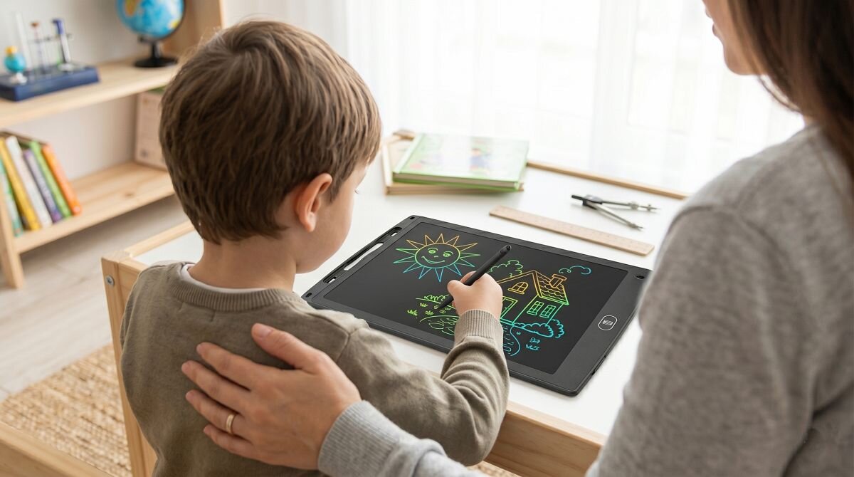 CELLULARLINE GRAPHICTABLET2 Przycisk blokady jedno kliknięcie przycisku kasowania czystą przestrzeń - tablet na blacie podczas krozystania przez dziecko