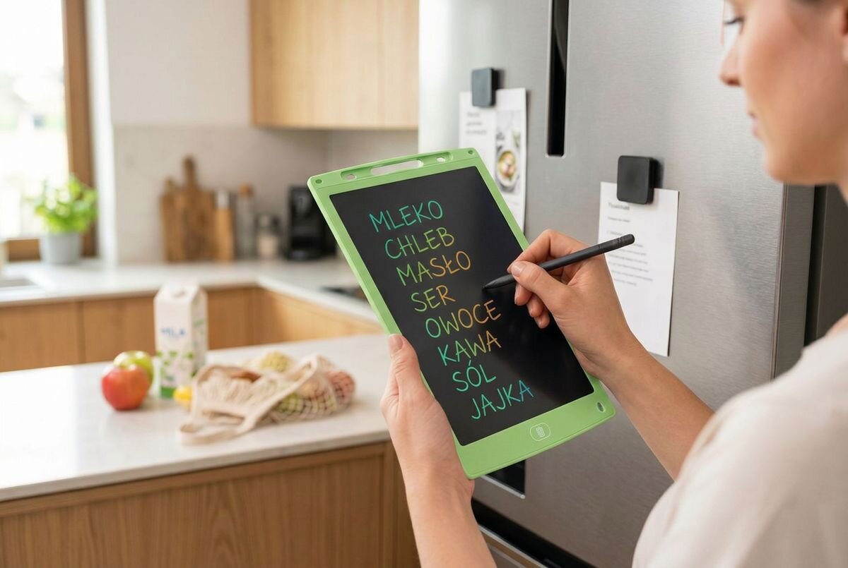 CELLULARLINE GRAPHICTABLET2 zintegrowaną technologię ochrony oczu Specjalna powłoka brak emisji szkodliwego światła - lista produktów na wyświetlaczu na tle kuchni