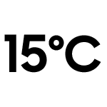 Czarny napis \'15°C\' na białym tle.