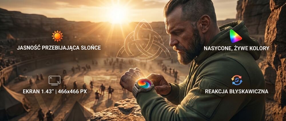 Luna Veles GPS ekran AMOLED 1.43 cala rozdzielczość 466x466 czytelność słońce dotyk