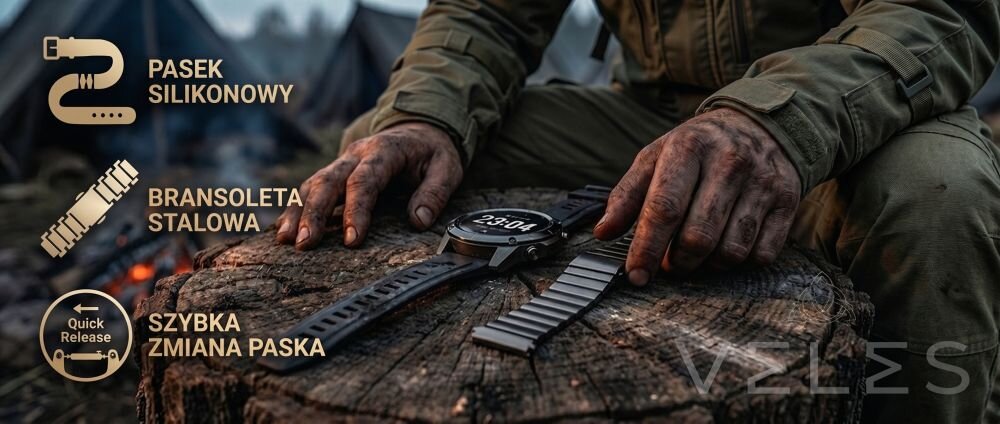 Luna Veles GPS dwa paski silikon stal bransoleta szybka wymiana styl sport elegancja