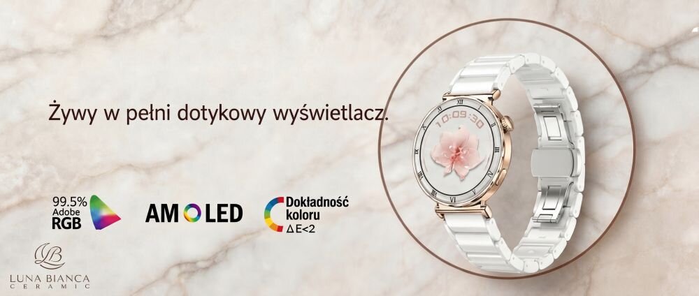 Luna Bianca Ceramic ekran AMOLED 1.19 cala Always On Display czytelność kolory