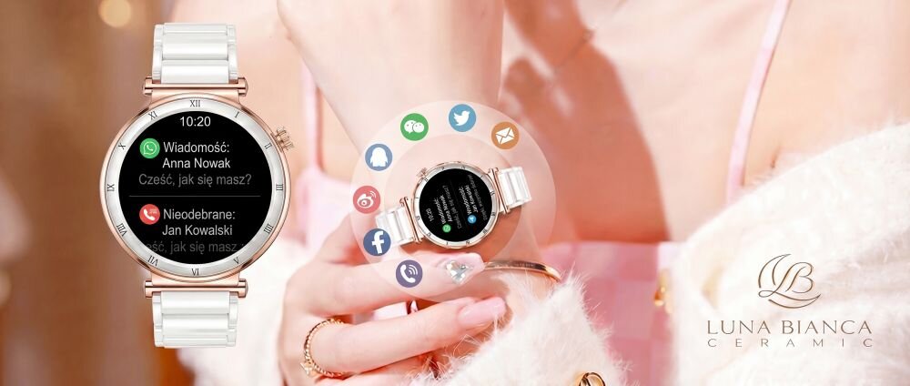 Luna Bianca Ceramic Bluetooth rozmowy powiadomienia iOS Android polskie menu