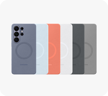 Sześć smartfonów w różnych kolorach ustawionych obok siebie, każdy z okrągłym wzorem na tylnej obudowie. Na jednym z telefonów widoczny jest napis \'SAMSUNG\'.