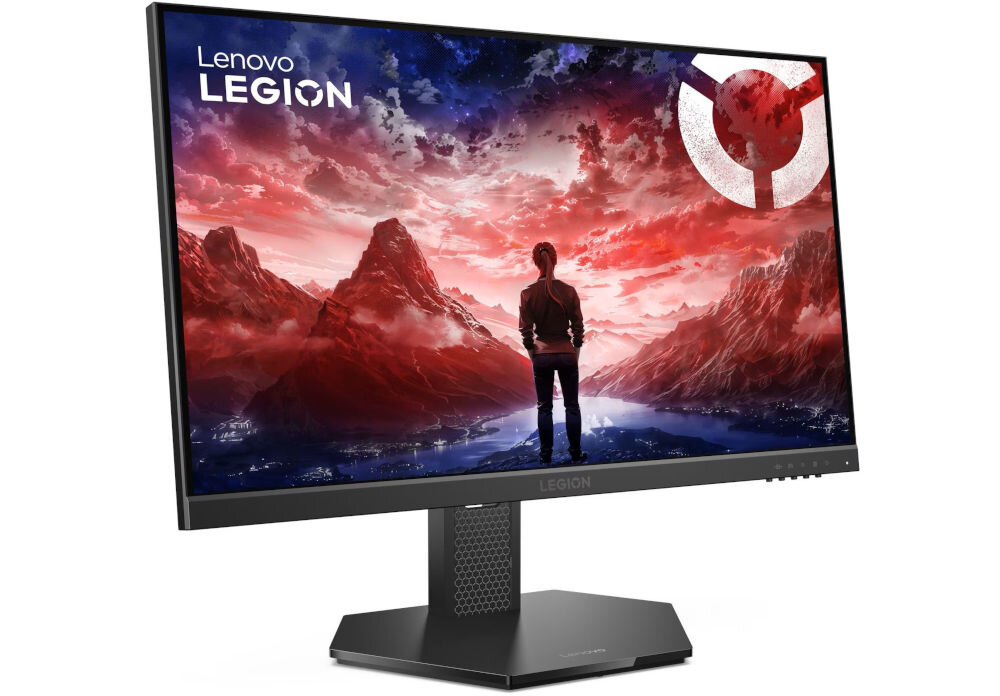 Monitor LENOVO Legion 24-10 23.8 cala 1920x1080px IPS 240Hz 0.5 [MPRT] prezentacja monitora na białym tle przód pod kątem waga wymiary szeroki obraz solidność konstrukcji