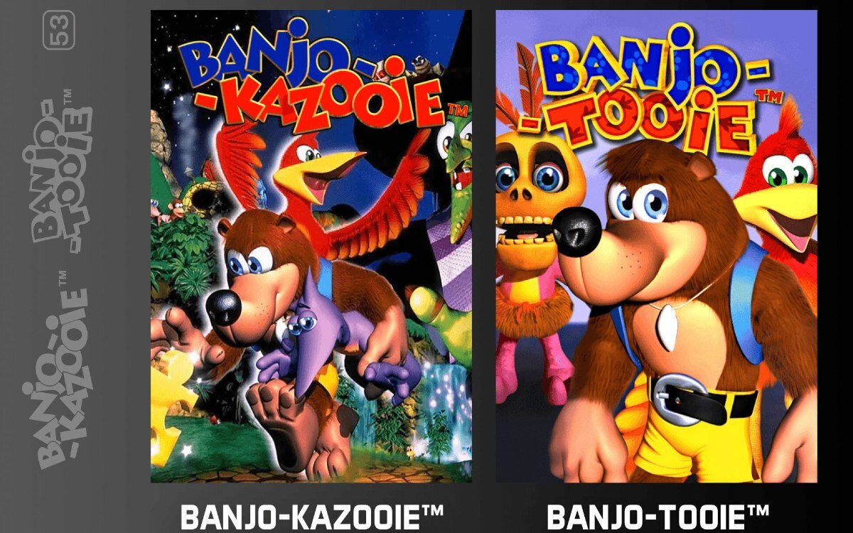 Okładki gier Banjo-Kazooie i Banjo-Tooie.
