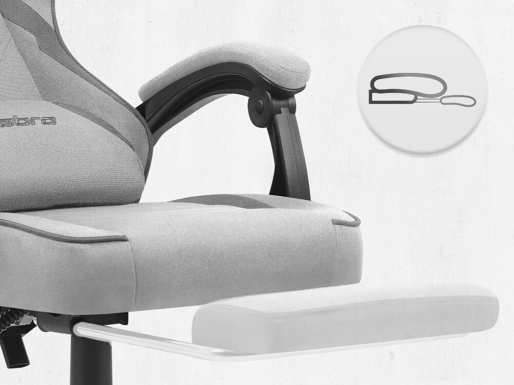 Fotel CABRO C502 Szaro-czarny zbliżenie na wysuwany podnóżek jasne tło ikona fotel gamingowy z wysuwanym podnóżkiem do odpoczynku