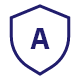 Logo z literą \'A\' w niebieskim kolorze na białym tle, otoczone kształtem przypominającym tarczę.