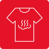 Czerwona ikona przedstawiająca kontur koszulki z trzema falistymi liniami symbolizującymi parę.