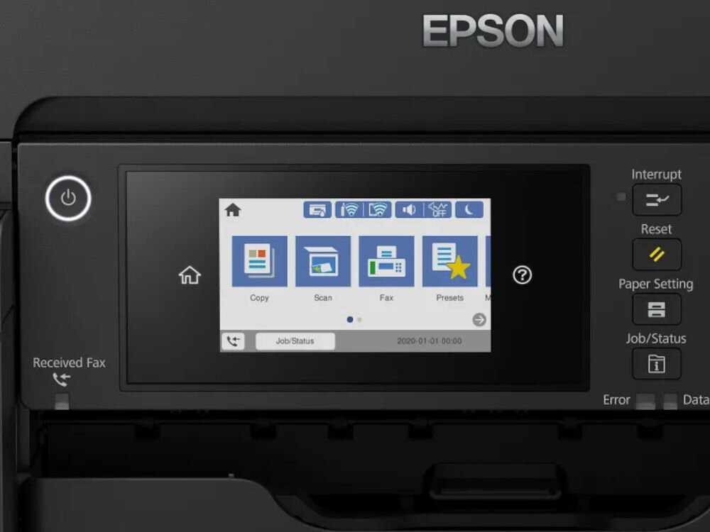 Urządzenie wielofunkcyjne EPSON EcoTank L15150 Druk w kolorze, Automatyczny druk dwustronny, Wi-Fi prezentacja panelu z funkcjami na drukarce bezprzewodowe połączenie Wi-Fi wygoda pracy bez kabli