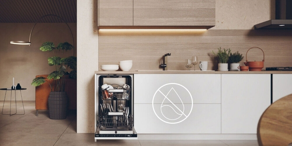 Zmywarka HAIER AI XI0C3TB3FB lifestyle kuchnia zabudowa ikona kropla wody Bezpieczeństwo przed zalaniem ochrona odcięcie dopływu wody elektrozawór
