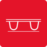 Czerwony kwadrat z białym symbolem dwóch filiżanek na podstawce.