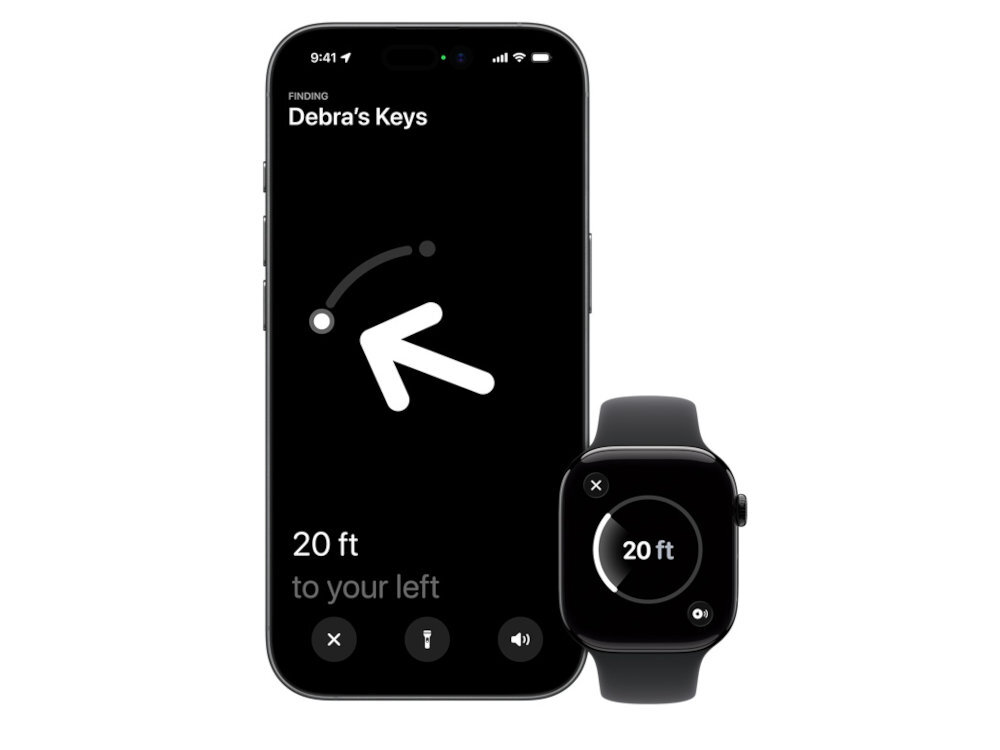 APPLE AirTag 2 Gen Znajdowanie dokładne technologię ultraszerokopasmową UWB odległość kierunek AirTaga - aplikacja na smartfonie