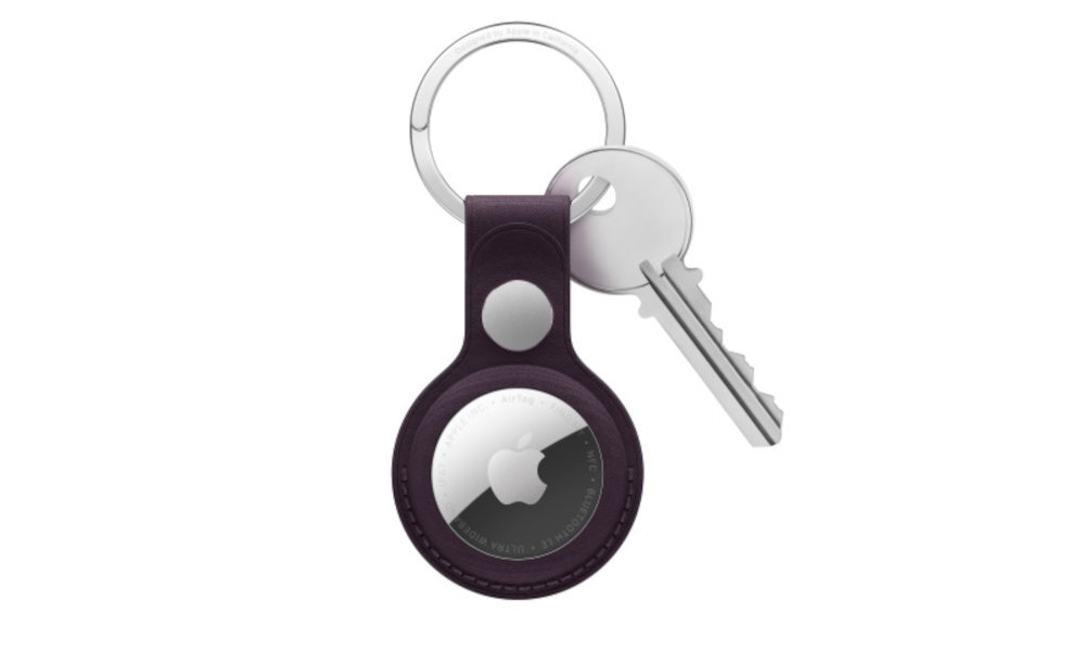 APPLE AirTag 2 Gen Druga generacja 50% głośniejszym głośnikiem 1,5-krotnie większym zasięgiem działania - airtag w pokrowcu z kluczem na białym tle