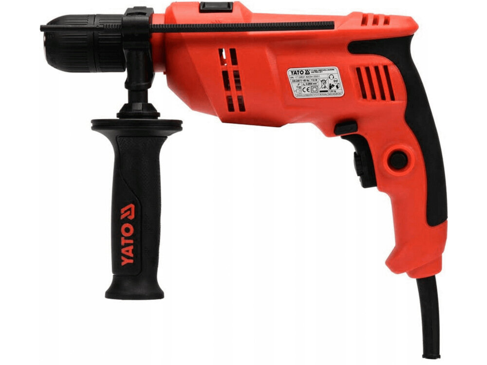Wiertarka udarowa YATO YT-82034 silnik szczotkowy moc 710 W maksymalna prędkość obrotowa do 2800 obr/min przewód zasilający długość 3 metry