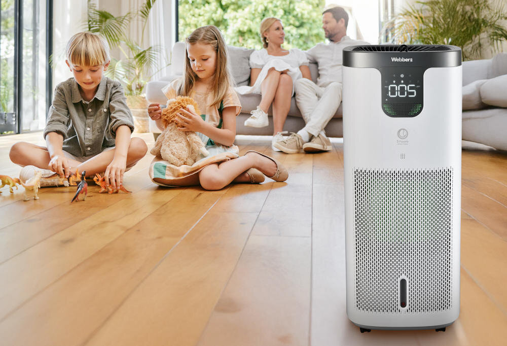 Oczyszczacz powietrza WEBBER Galaxy APEH11003 wygląd design tło prezentacja wizualizacja Zdrowe powietrze w domu