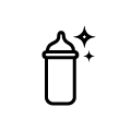 Czarna ikona przedstawiająca butelkę z gwiazdką obok, symbolizująca czystość lub świeżość.