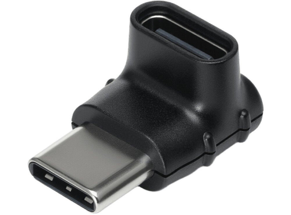 Adapter USB-C - USB-C DJI Mic Series Mobile Czarny, kątowy adapter ze złączem USB-C po jednej stronie i gniazdem USB-C po drugiej, pokazany w rzucie z boku na białym tle, opis