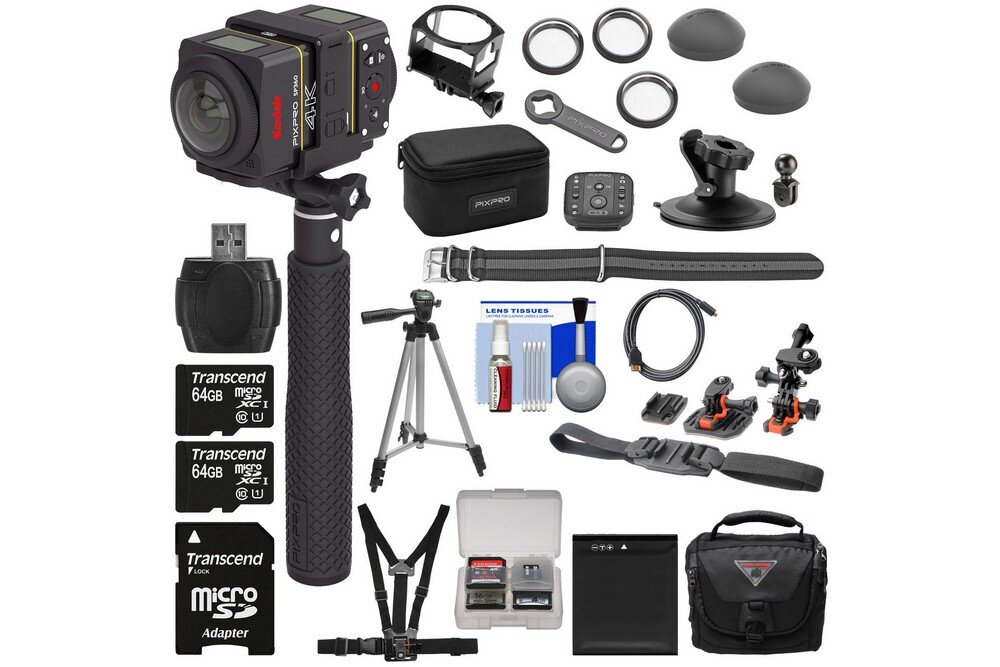 Kamera sportowa KODAK Pixpro SP360 4K Aqua Sport Pack panorama rozdzielczość filmy zdjęcia łączność aplikacja akumulator ładowanie 