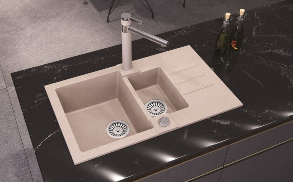 Zlewozmywak ALVEUS Rock 80 1218091TON kol. 91 Czarny + bateria Tonia Wygodne użytkowanie łatwa zabudowa wymiary dwie komory Minimalna podbudowa syfon