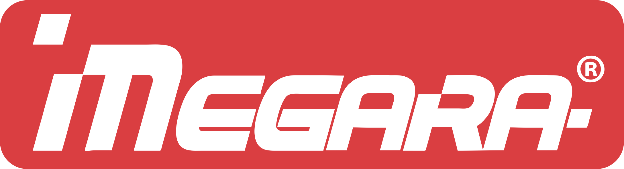 Logo z białym napisem \'MEGARA\' na czerwonym tle.