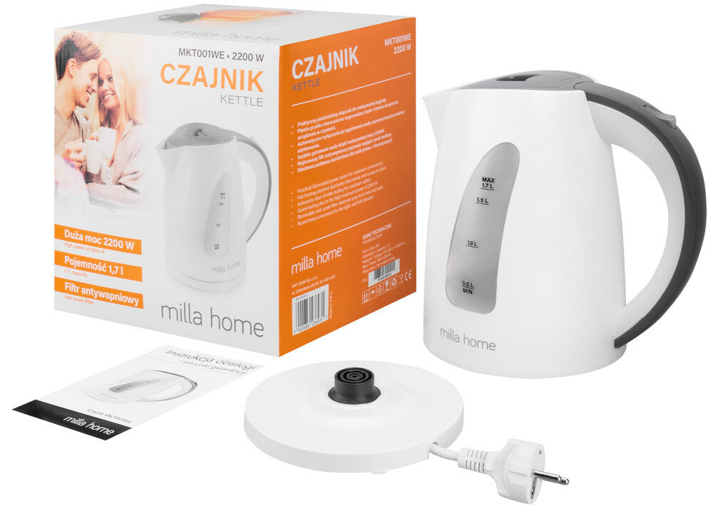 Czajnik MILLA HOME MKT001WE Biały 2200W pojemność 1,7L filtr