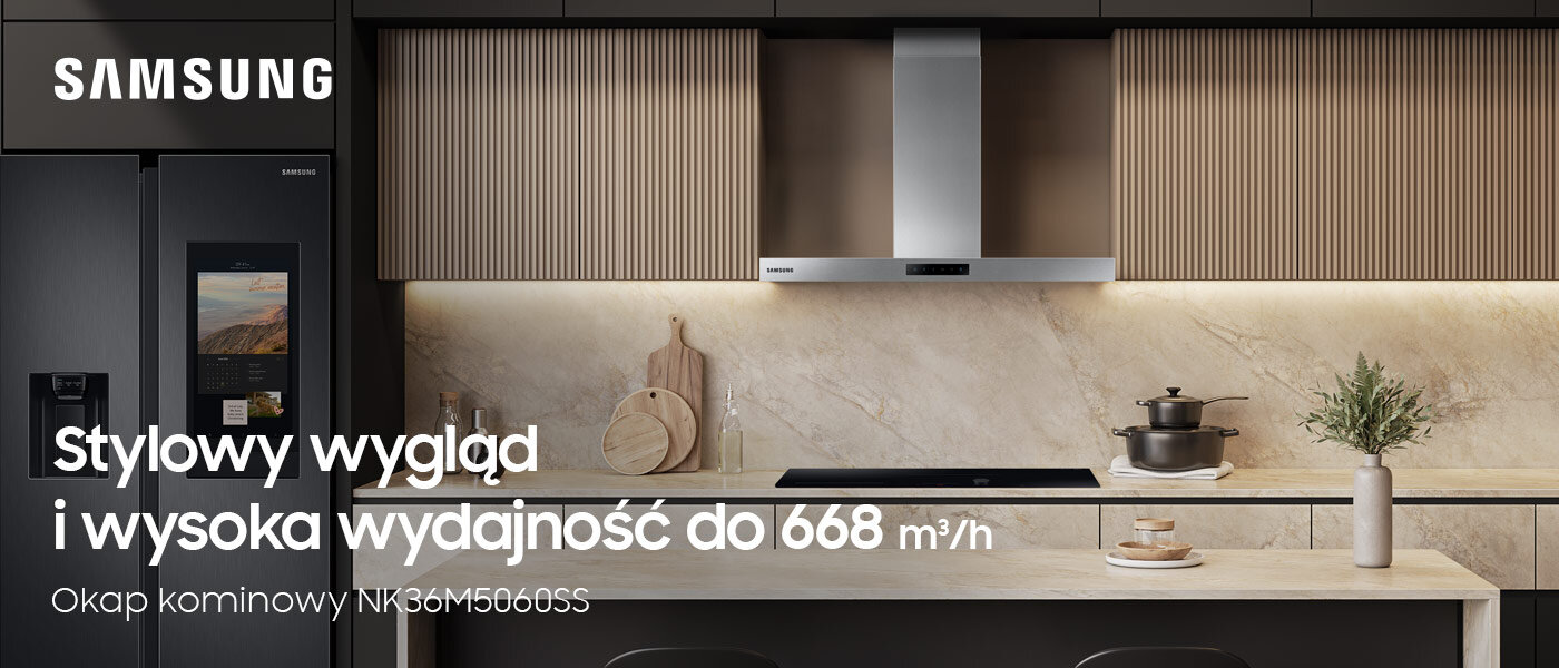 Innowacyjny okap kominowy NK36M5060SS marki Samsung kupisz w Media Expert Innowacyjny okap kominowy NK36M5060SS marki Samsung kupisz w sklepach Media Expert