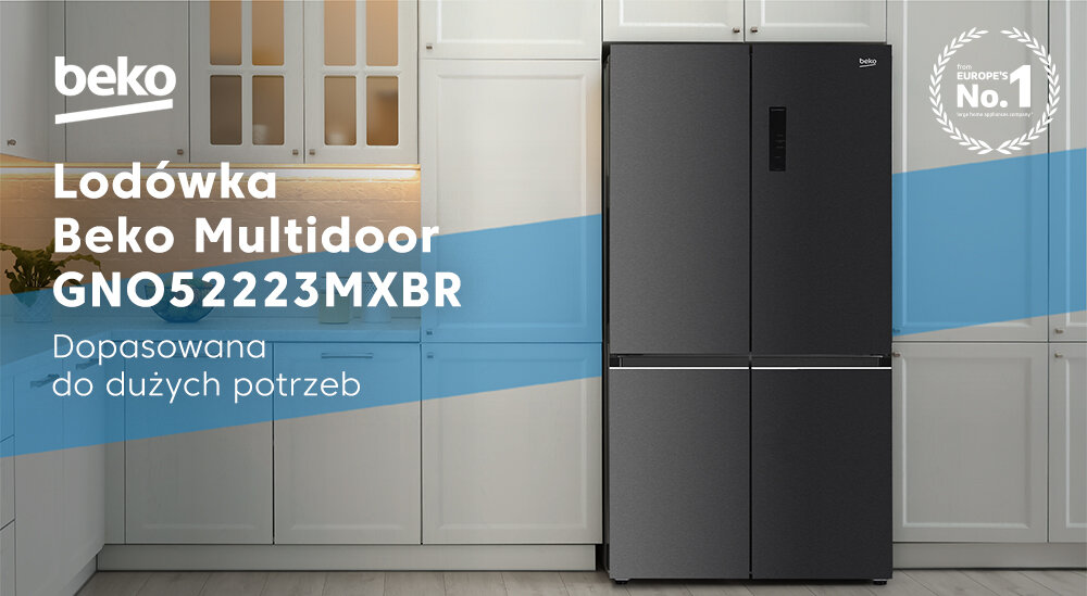 LODÓWKA BEKO GNO52223MXBR baner top logo model hasło kuchnia lodówka front kolor ciemny inox SBS MULTIDOOR