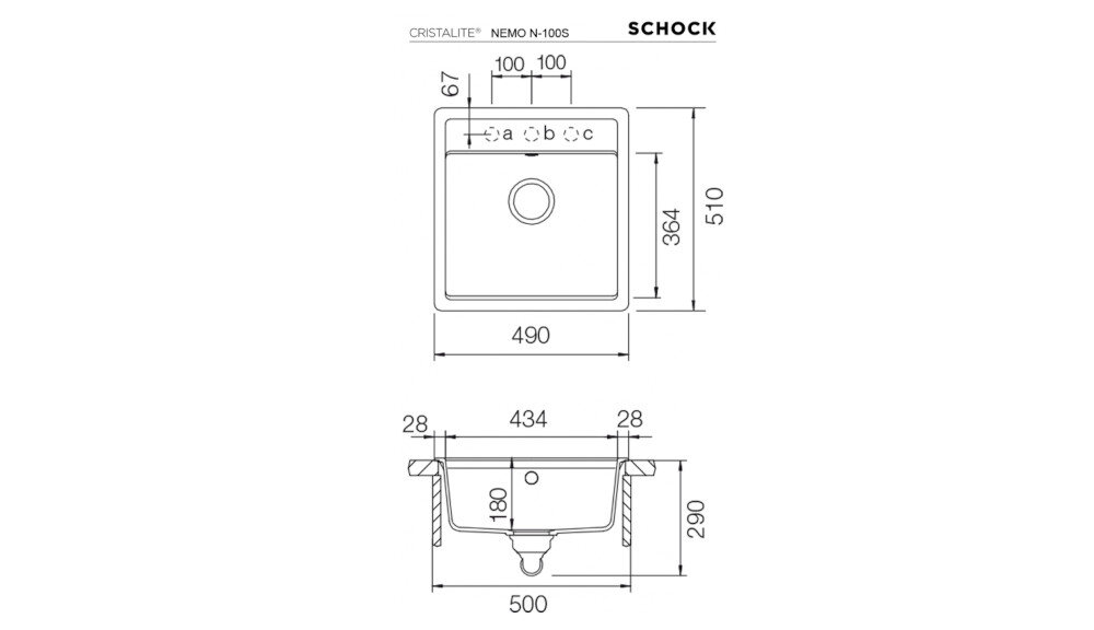 ZLEWOZMYWAK SCHOCK Nemo N-100 S komora wymiary korek manualny model odwracalny