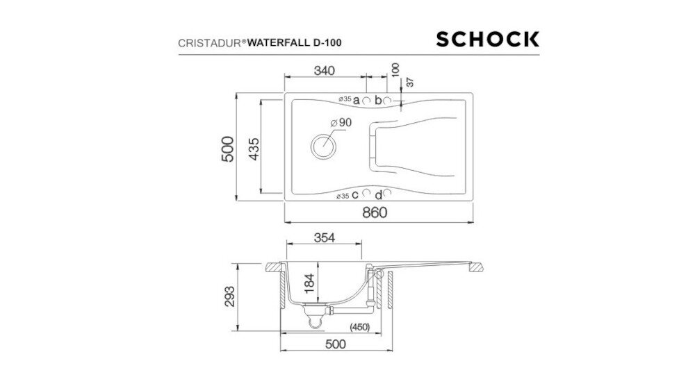 ZLEWOZMYWAK SCHOCK Waterfall D-100 komora wymiary korek manualny model odwracalny