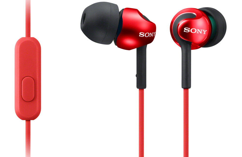 SŁUCHAWKI SONY MDREX110APR.CE7 DOUSZNE Z MIKROFONEM CZERWONE dźwięk impedancja pasmo przenoszenia przetworniki
